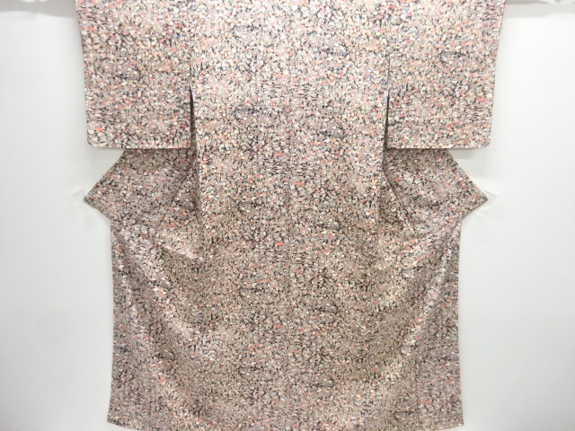 未使用品　仕立て上がり　本加賀型友禅　草花模様小紋着物